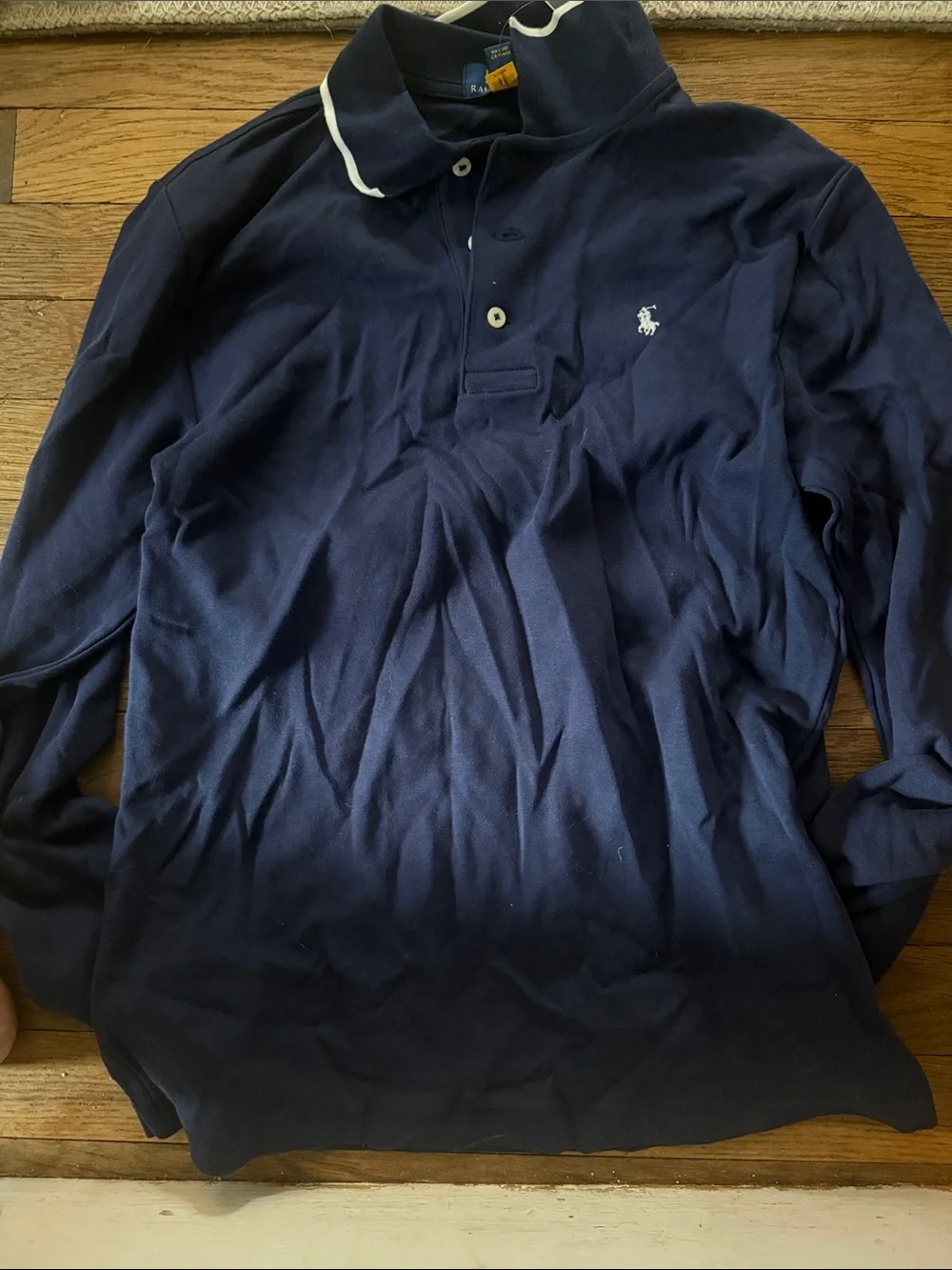 Ralph Lauren Navy Long-Sleeve Polo with White Trim